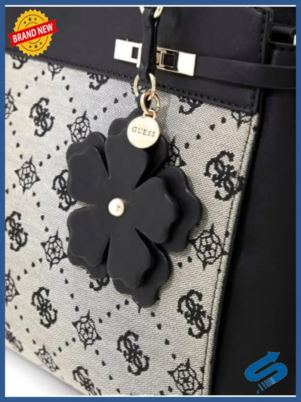 Triple Compartment Satchel with Shiny Gold Hardware, Back Zip, Removable Charm